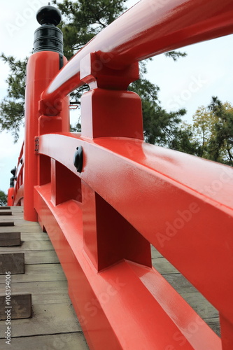 japanese rare red bridge of shrine in osaka japan