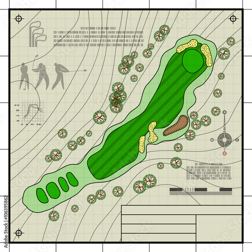 Golf course layout blueprint drawing
