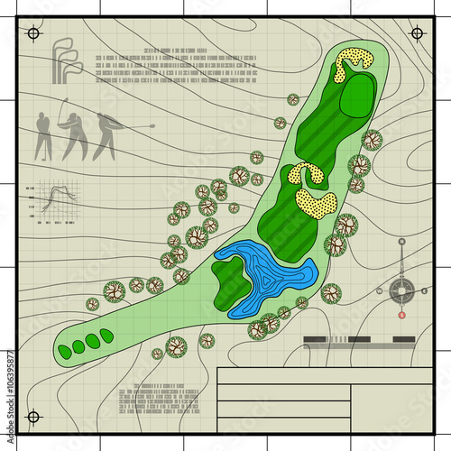 Golf course layout blueprint drawing