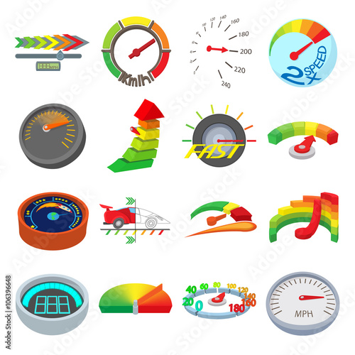 Meter icons set, cartoon style