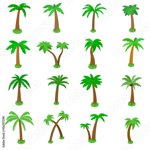 Palm tree icons set, isometric 3d style