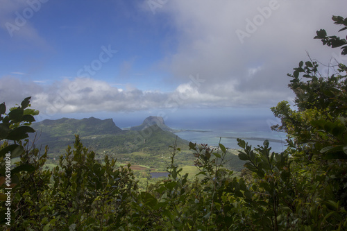 beautiful view of the ocean from a height of mountains on the island of Mauritius