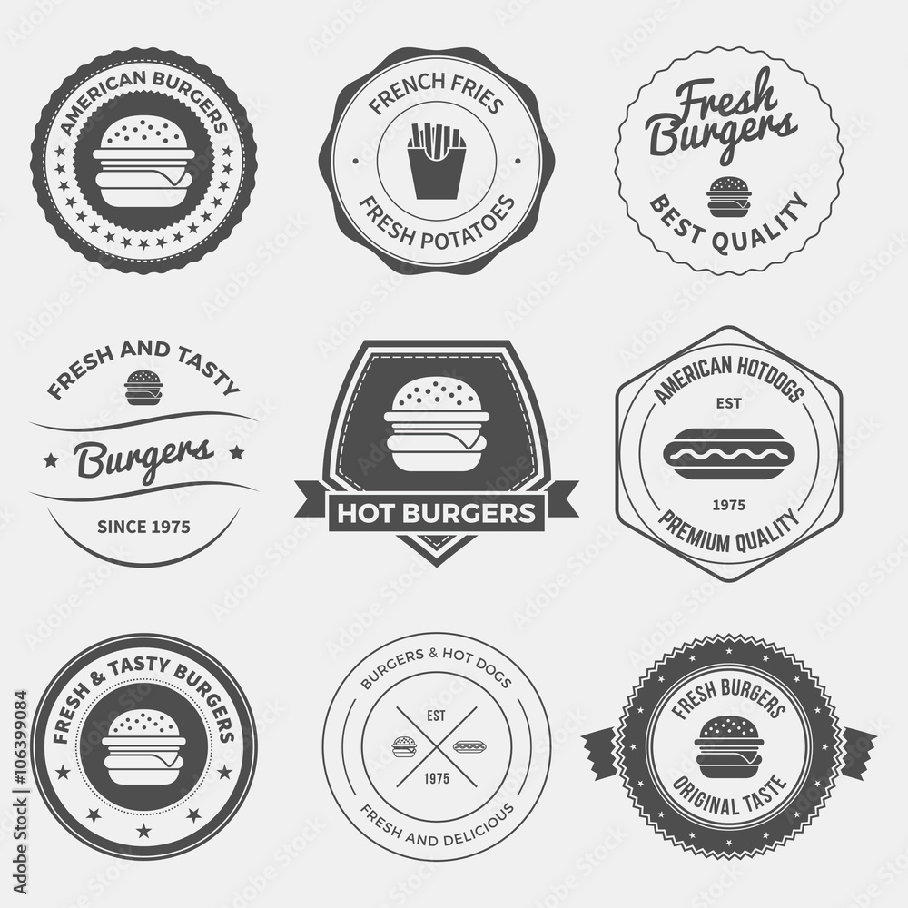 set of fast food restaurant labels, badges and design elements