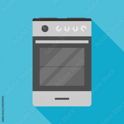 kitchen stove icon with long shadow. flat style vector illustration