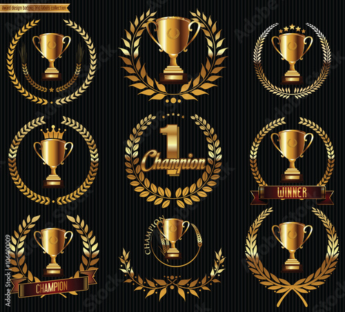 Trophy and awards golden badges and labels collection