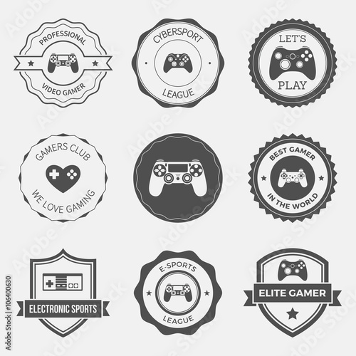 set of electronic sports badges and labels with gamepads