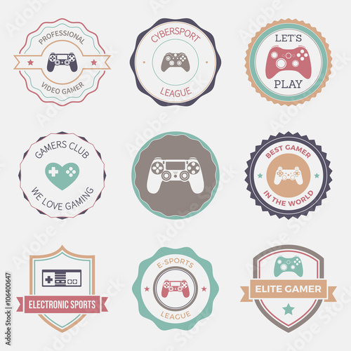 set of electronic sports badges and labels with gamepads