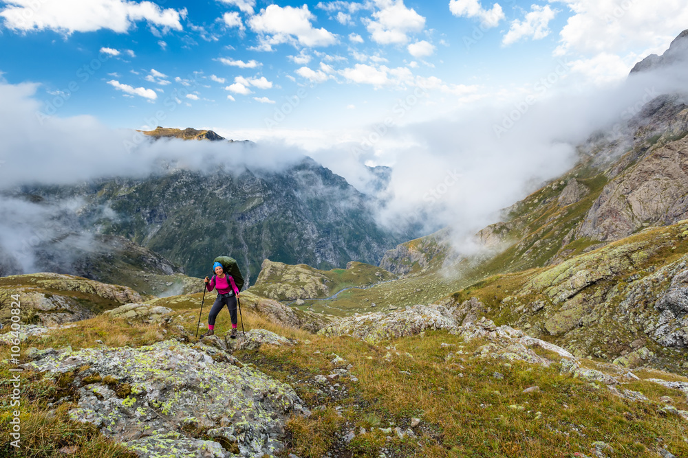 Fototapeta premium Hiking in picturesque Caucasus mountains in Georgia