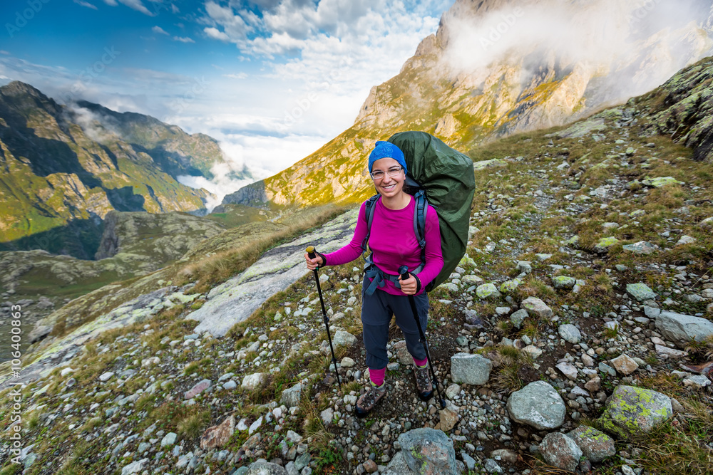 Hiking in picturesque Caucasus mountains in Georgia