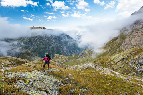Hiking in picturesque Caucasus mountains in Georgia