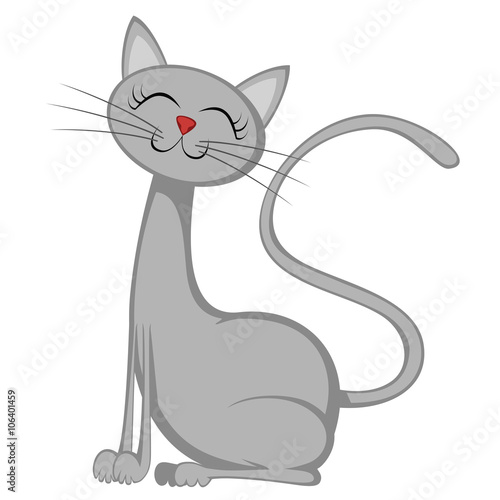Cute cats - A cute gray female cat is sitting and smiling