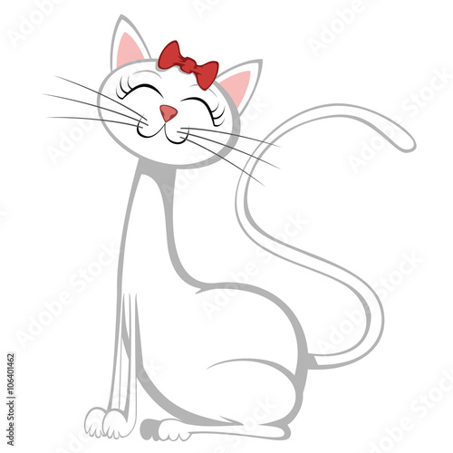 Cute cats - A cute white female cat is sitting and smiling