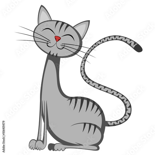 
Cute cats - A cute gray tomcat with stripes is sitting and smiling