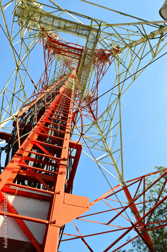 Inside telecommunication mast TV antennas