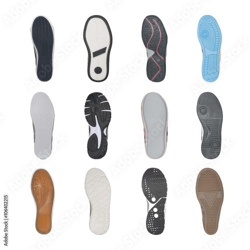 set of various shoe soles isolated on white