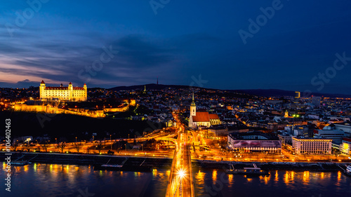 Aerial view of Bratislava, Slovakia at night