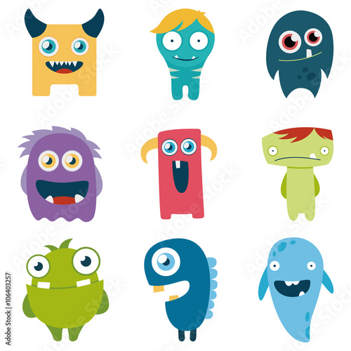 vector set of cartoon cute monsters