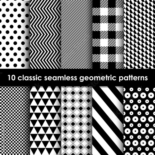 10 monochrome classic seamless geometric patterns