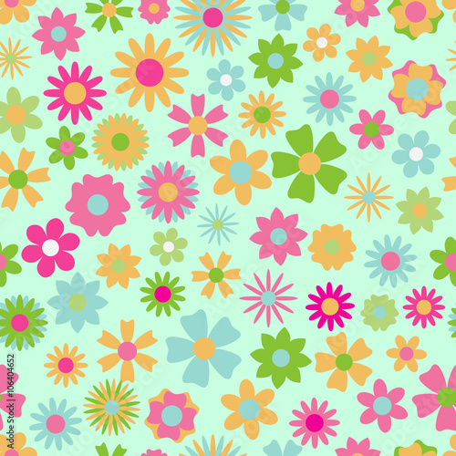 Seamless pattern of multicolored flowers