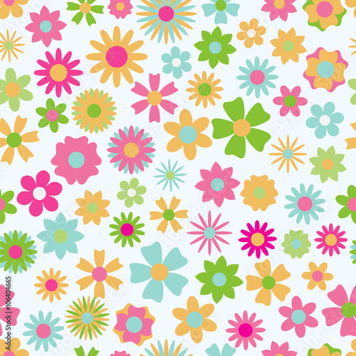 Seamless pattern of multicolored flowers