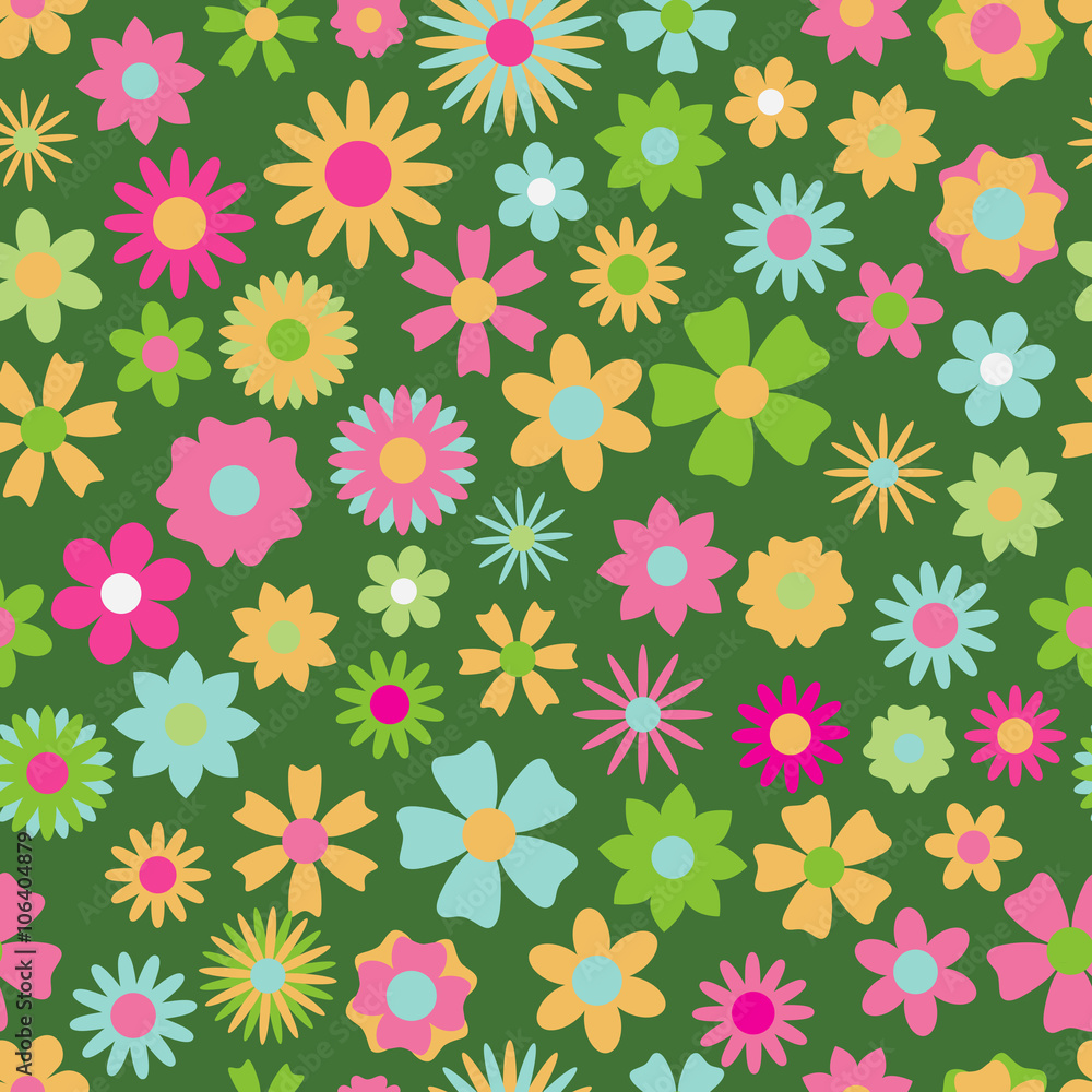 Seamless pattern of multicolored flowers