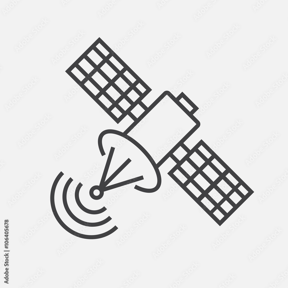 Vector outline contour icon of space satellite. Vector outline contour icon of space satellite.
