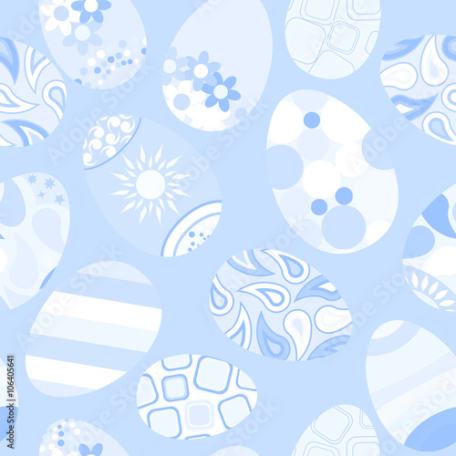 Seamless pattern of Easter eggs on blue background
