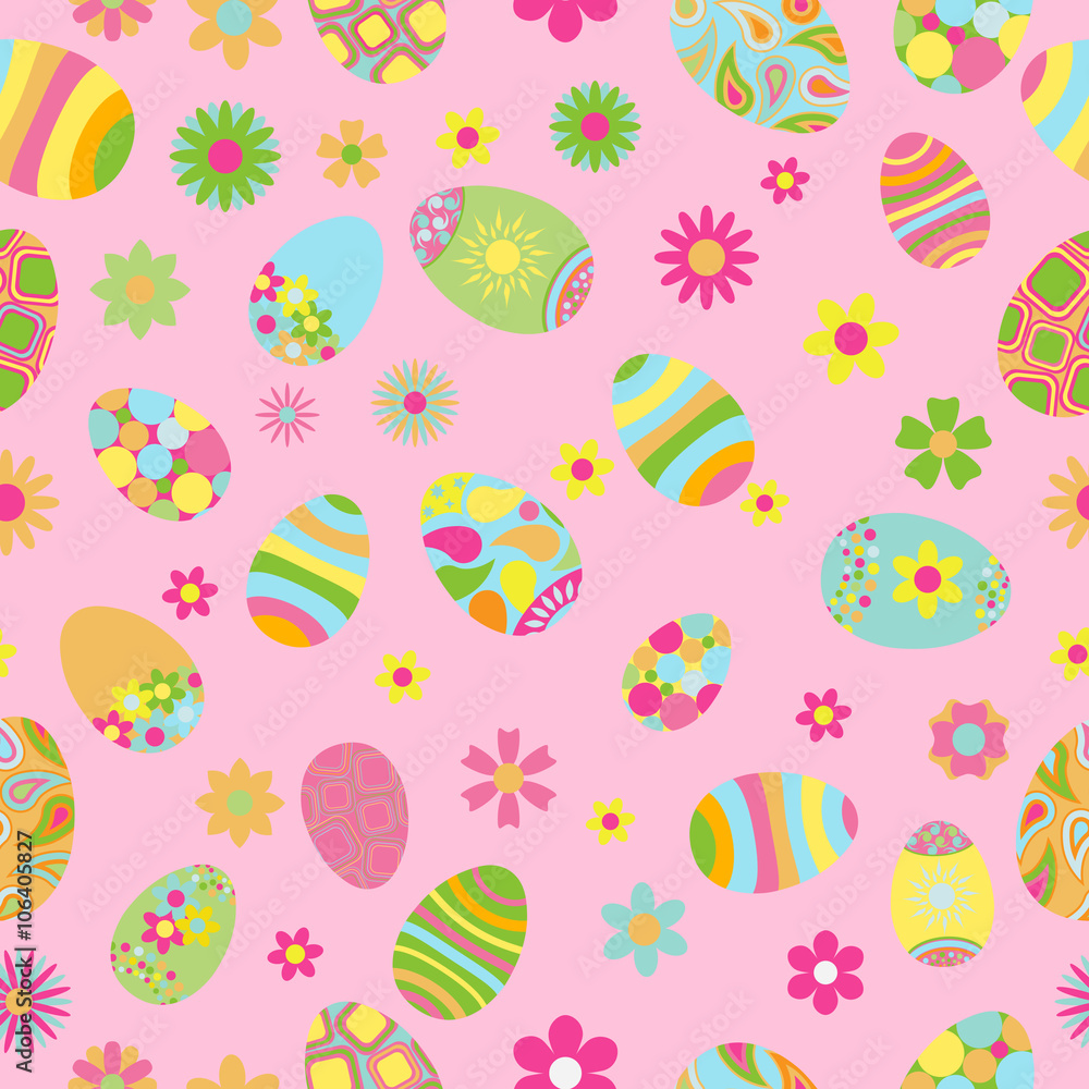 Seamless pattern of flowers and Easter eggs Seamless pattern of flowers and Easter eggs