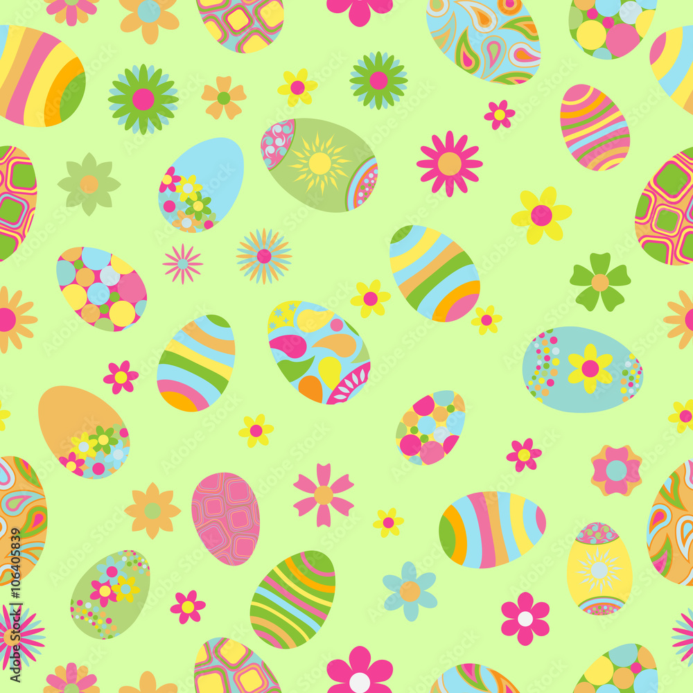 Seamless pattern of flowers and Easter eggs Seamless pattern of flowers and Easter eggs