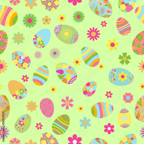 Seamless pattern of flowers and Easter eggs