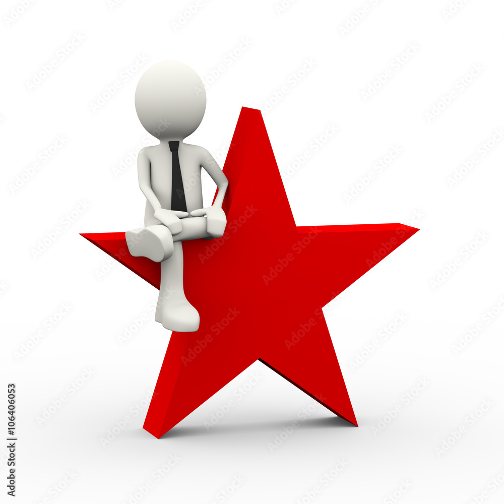 3d businessman sitting on star 3d businessman sitting on star