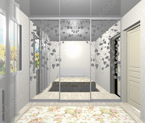 Φωτογραφία interior design wardrobe with mirrored sliding doors 3D rendering