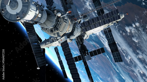 Astronaut Outside The Space Station. 3D Animation.