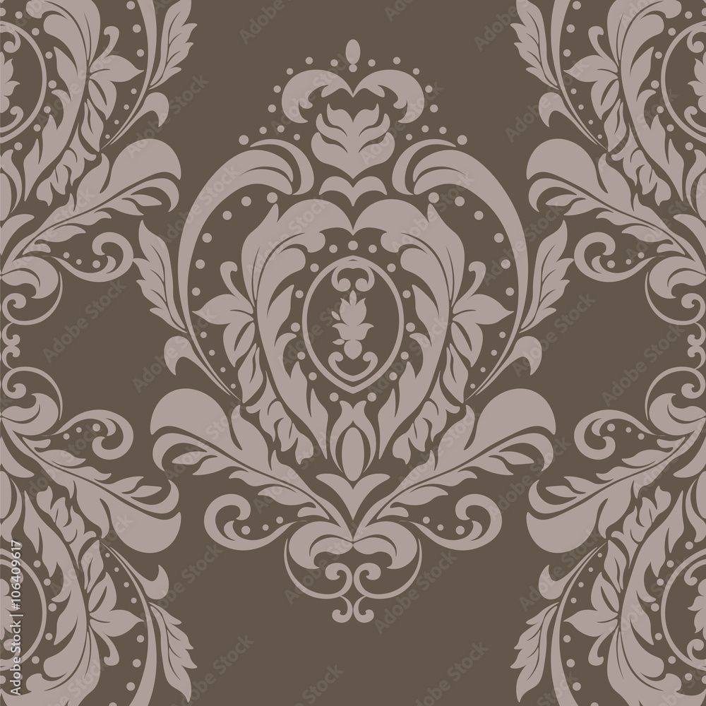 Vector floral damask ornament pattern. Elegant luxury texture for textile, fabrics or wallpapers backgrounds. Taupe color