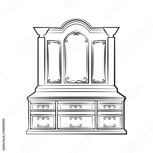 Dressing table Ornamented mirror furniture. Vector