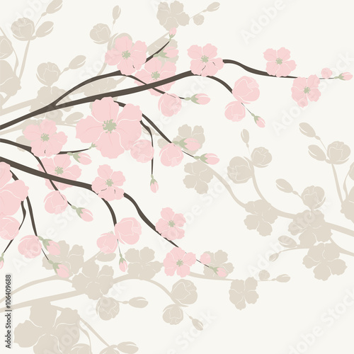Spring is coming background tree with blossom flowers. Vector spring backgrou...