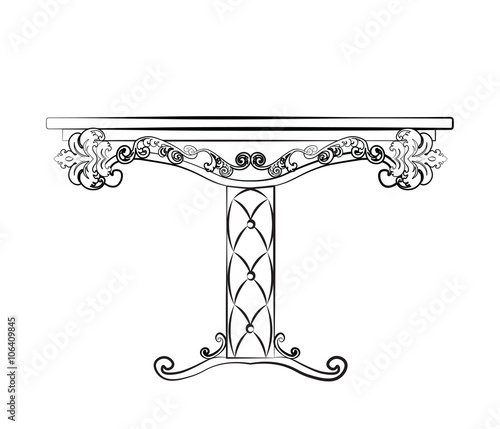 Elegant Table furniture quilted with leather, ornamented in neoclassic style. Vector photo