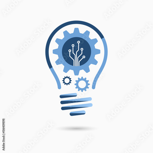 Light bulb idea icon with gears and circuit board inside. Light bulb sign, light bulb symbol. Business idea concept.