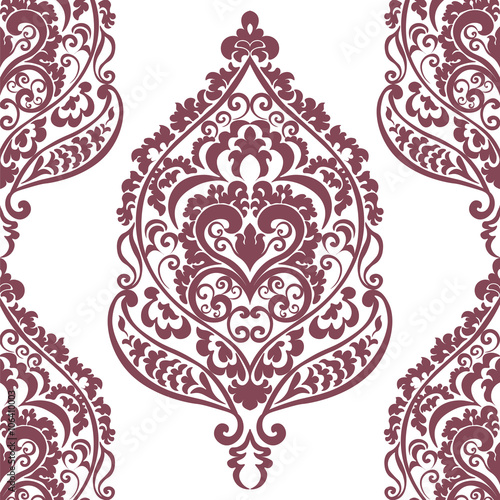 Vector Vintage Damask Pattern ornament in Eastern style. Ornate floral element for fabric, textile, design, wedding invitations, greeting cards. Traditional oriental motif element outline decor