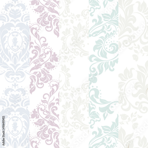 Vector floral damask ornament patterns set. Elegant luxury texture for textile  fabrics or wallpapers backgrounds. Trendy colors