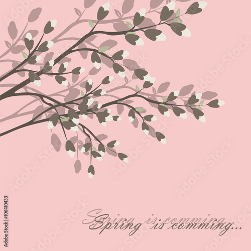 Spring is coming background tree with blossom flowers. Vector spring backgrou...