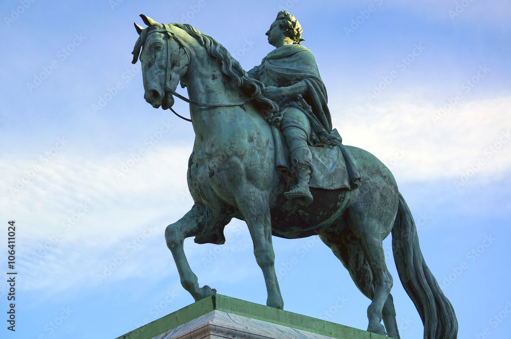 Equestrian bronze statue of King Frederik V. Copenhagen, Denmark. January 05, 2013