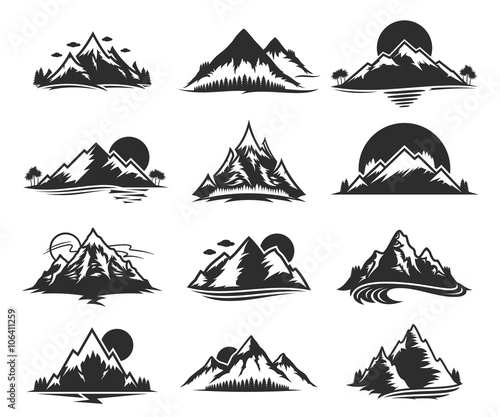 Vector Mountains Icons Isolated on White