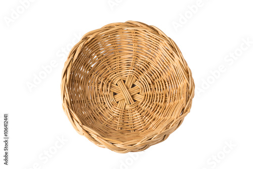top view of vintage  weave wicker basket isolated on white background