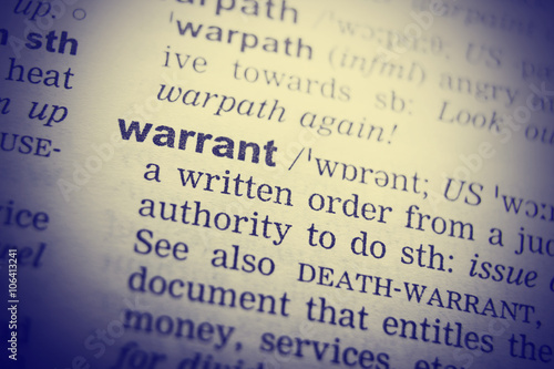 Tablou pe pânză Dictionary definition of the word Warrant . Toned Image