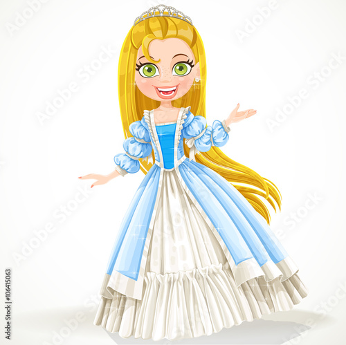 Cute young princess with long hair in a blue dress