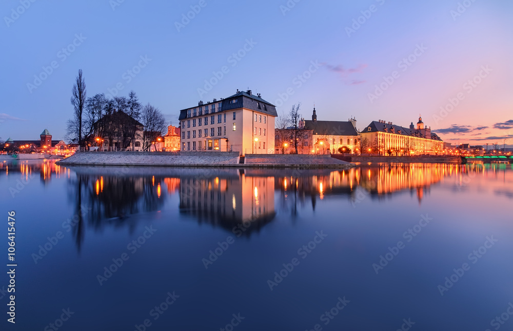 The panorame of Wroclaw cityscape, view from river Odra.
