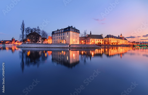 The panorame of Wroclaw cityscape, view from river Odra.