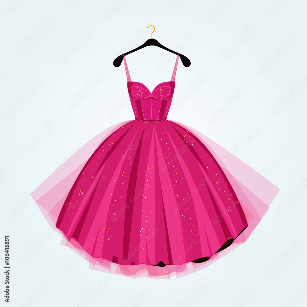Pink party dress.Prom dress.Vector illustration Stock Vector | Adobe Stock