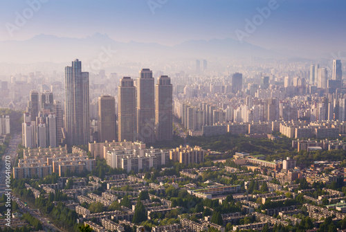 Photography seoul city  and N Seoul Tower in Misty day